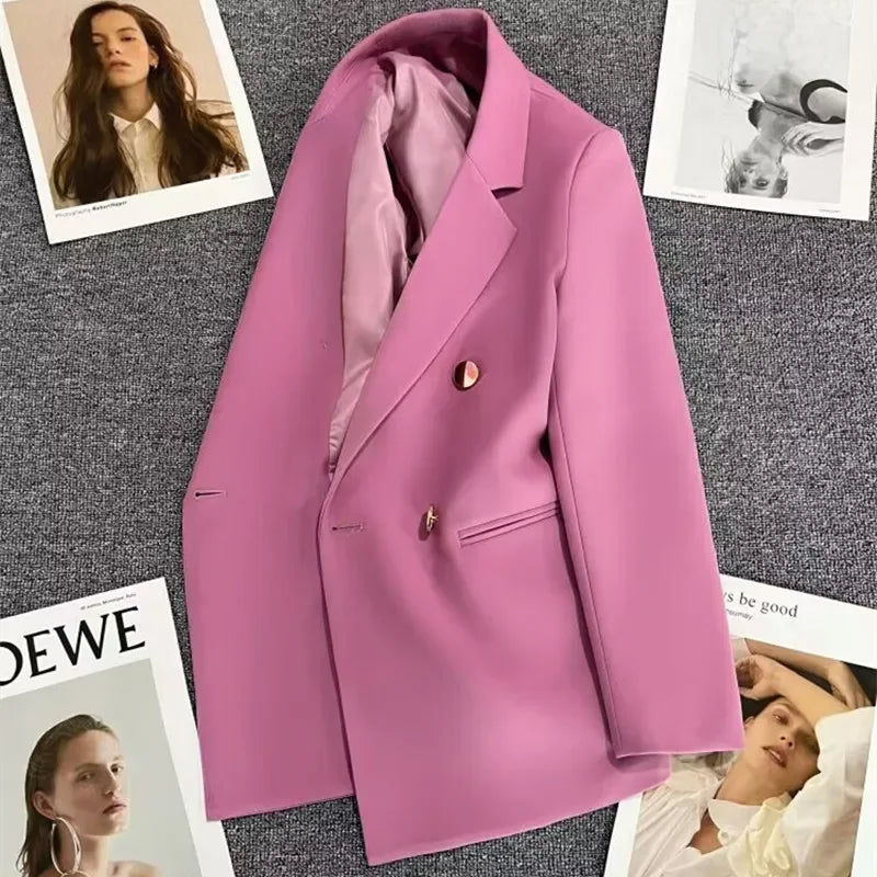 Green Metal Buckle Women's White Suit Jacket Casual Versatile High-end Feel Western-style Clothes Spring/autumn 2023 New