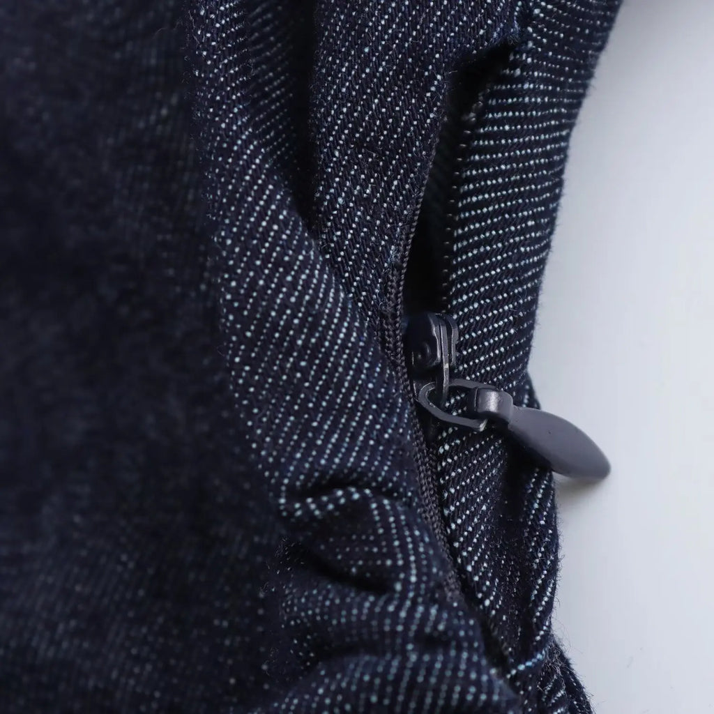 ETJ 2025  Spring New 1975 series denim MIDI dress with lapel side zipper fashion wrinkle waist slim elegant dress