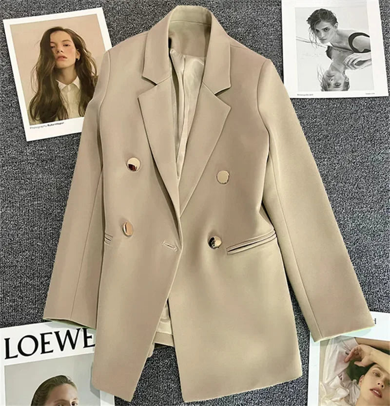 Green Metal Buckle Women's White Suit Jacket Casual Versatile High-end Feel Western-style Clothes Spring/autumn 2023 New
