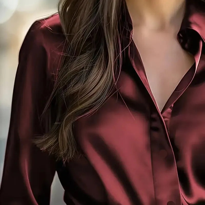 Spring Fall Fashion Elegant Long-sleeve Button-up Women's Shirt New Satin Women Shirt Vintage Long Sleeve Black Blouse Clothing