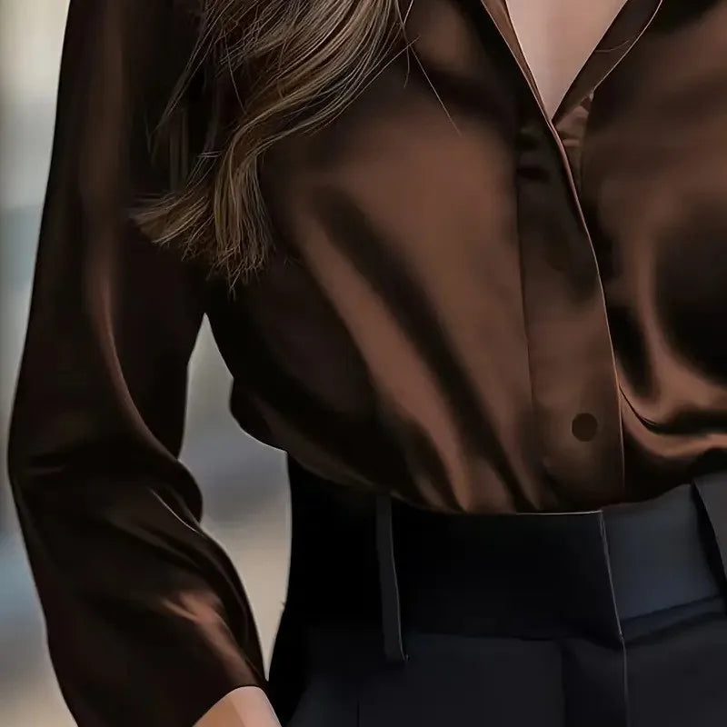 Spring Fall Fashion Elegant Long-sleeve Button-up Women's Shirt New Satin Women Shirt Vintage Long Sleeve Black Blouse Clothing