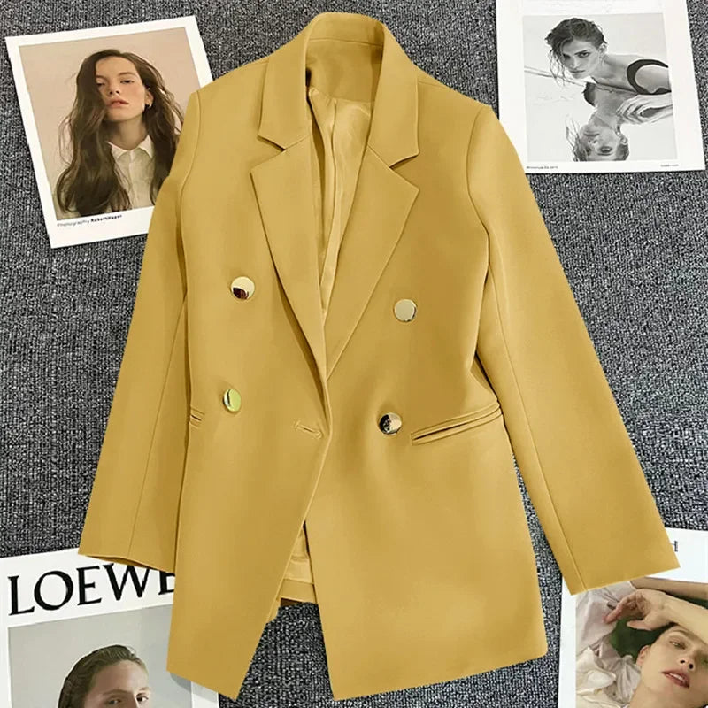 Green Metal Buckle Women's White Suit Jacket Casual Versatile High-end Feel Western-style Clothes Spring/autumn 2023 New